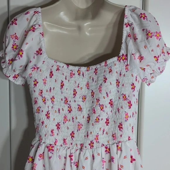 Princess Polly Ruth Puff Sleeve White Pink Floral Print Mini Dress Size 6 - Picture 4 of 7